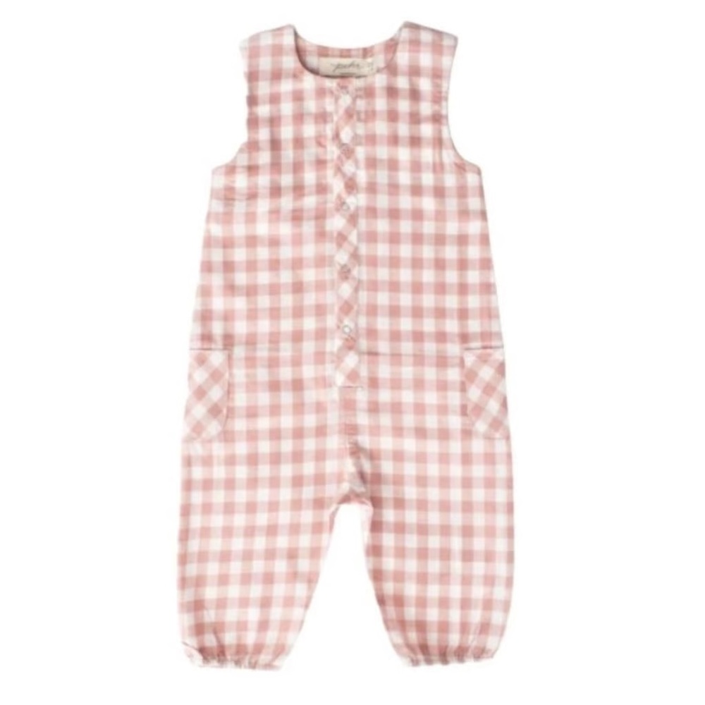 Pehr 3-6 Peony Pink Checkmate gingham romper